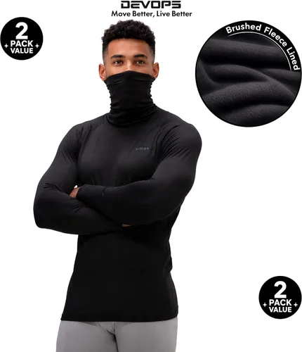 Vista 3 de DEVOPS 2 Pack Men's Thermal Turtle Neck Compression Shirts Long Sleeve negro / negro