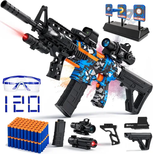 Vista 7 de Pistola automática de espuma de juguete con alcance, lanzador eléctrico de dardos de juguete con 120 dardos de espuma para pistolas, IR, linterna
