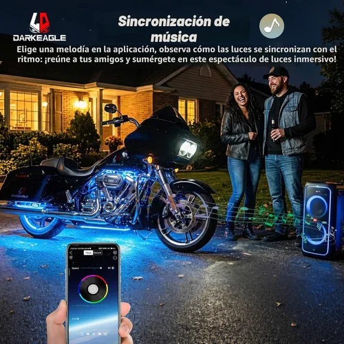Vista 6 de 8 kits de luces LED RGB segmentadas para motocicleta con control remoto APP/RF, luces subterráneas multicolor con señal de giro de freno, tira