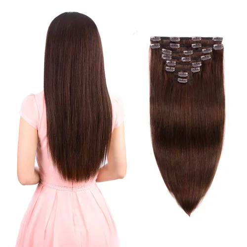 Vista 15 de Extensiones de cabello humano real con pinzas, 12 pulgadas, 2.89 oz, 8 piezas de extensiones de cabello Remy para mujer, color marrón medio