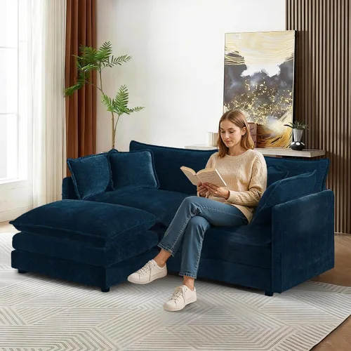 Vista 68 de Sofá seccional modular convertible de 76.7", sofás de dos plazas de chenilla con asiento profundo y cojines tipo loveseat para sala de estar, Beige