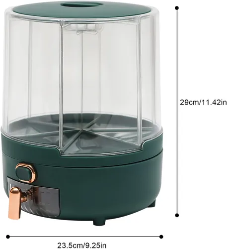 Vista 2 de Dispensador de cereales, Dispensador de grano giratorio de 360° de 6 rejillas, Dispensador de arroz transparente sellado 6 en 1, Contenedor de verde
