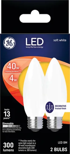 Vista 7 de GE Bombillas LED, 40 vatios, blanco suave, bombillas decorativas, esmeriladas, base pequeña (paquete de 2)
