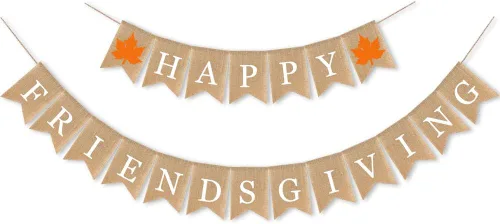 Vista 4 de Cartel de arpillera con texto en inglés «Happy Friendsgiving» para otoño, suministros
