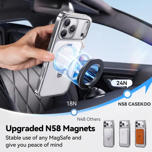Vista 5 de CASEKOO Funda plateada brillante para iPhone 17 Pro con soporte magnético giratorio de 360 grados [compatible con MagSafe]