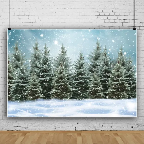 Vista 3 de Renaiss Fondo de fotografía de paisaje forestal de invierno de 7 x 5 pies, paisaje natural, copos de nieve, pinos, fondo para niños y adultos, 23D94