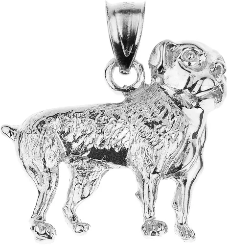 Vista 2 de Collar con colgante de bulldog americano de plata de ley 925 pulida