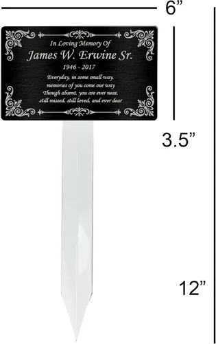 Vista 3 de Estaca de Placa Conmemorativa Personalizada, Marcador de Tumba, Placa de Recuerdo, Exterior, Interior, Placa Conmemorativa (Negro/Plateado)