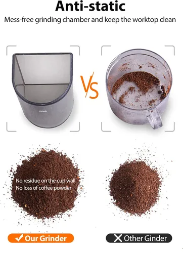 Vista 5 de Aromaster Molinillo de café de rebabas, molinillo de café cónico, molinillo de granos de café de acero inoxidable con 24 ajustes de molienda, café