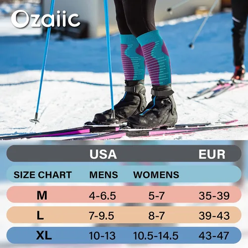 Vista 5 de Calcetines de esquí de lana merino para hombre y mujer, 2 pares para esquí, snowboard, térmicos hasta la rodilla, calcetines de rendimiento