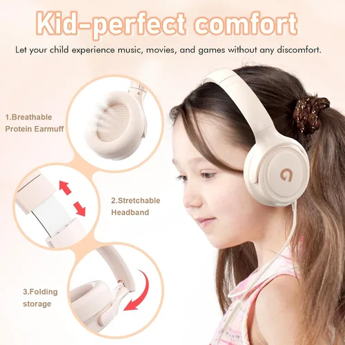 Vista 3 de ADOOPE - Auriculares para niños con cable, conector de 3,5 mm, control de volumen seguro de 85/94 dB, micrófono incorporado, auriculares