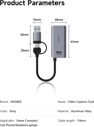 Vista 8 de Hagibis USB3.0 Video Capture Card with 100W PD HDMI to USB/USB C 1080P HD 60fps Live and Record Video Audio Game MS2130 for Quest 3 2 Pro VR Switch2