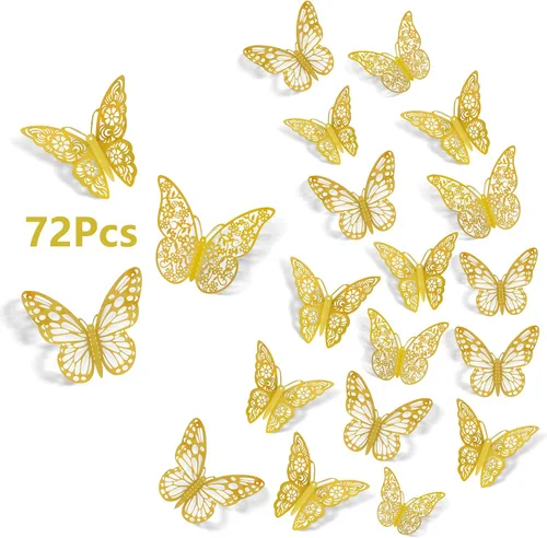 Vista 10 de Calcomanías de pared de mariposa 3D, 72 unidades, 3 tamaños, 3 estilos, calcomanías de pared metálicas extraíbles, calcomanías de pared para nevera