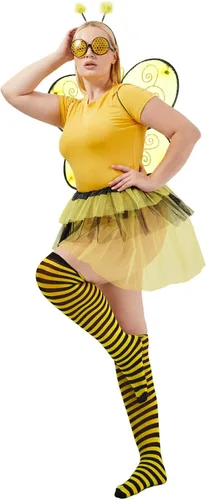 Vista 3 de SATINIOR Bee Costume Kit for Women Tutu Skirt Bee Wings Headband Striped High Leg Warmers for Halloween Cosplay Party