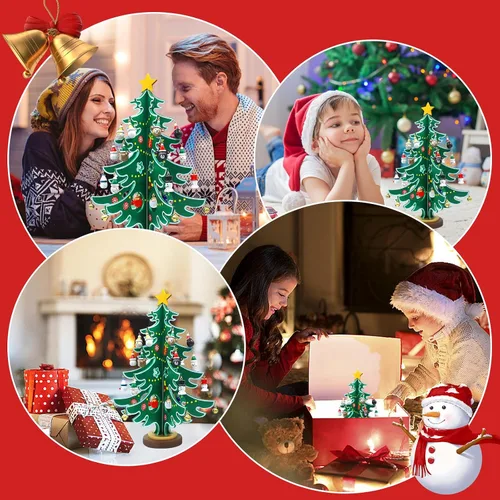 Vista 6 de Decoración de escritorio de Navidad de madera, calendario de Adviento de árbol de Navidad, decoraciones de mesa de Navidad con adornos