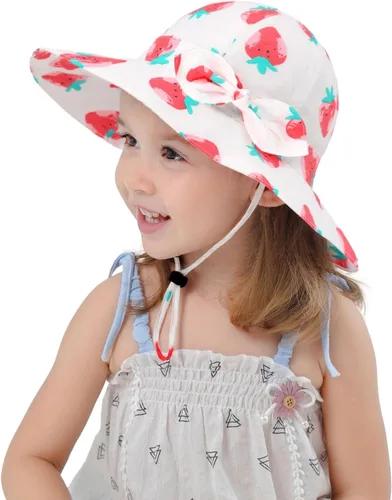 Vista 23 de Toddler Kids Baby Girl Sun Hat Floppy Cotton Summer Hat 50+ SPF Protective 04/Flor/Blanco