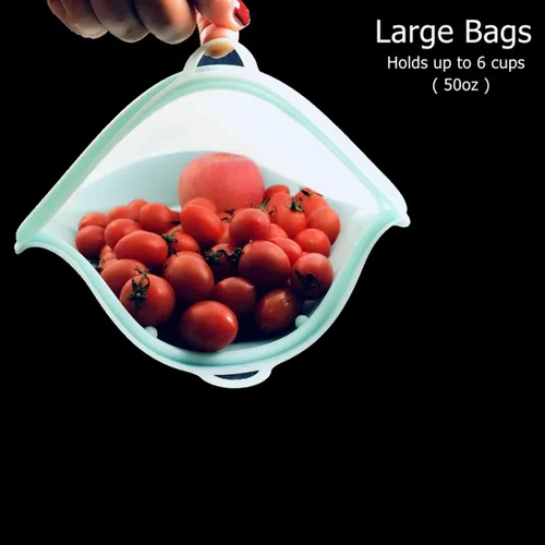 Vista 3 de Bolsa de almacenamiento de alimentos de 50.7 fl oz, bolsa de alimentos reutilizable, a prueba de fugas, reutilizable, bolsa fresca, bolsa para Verde
