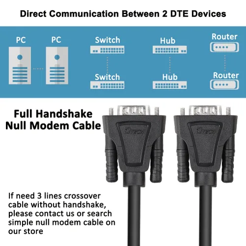 Vista 4 de DTech DB9 RS232 - Cable serie macho a hembra, cable de módem nulo, cruce de 7 cables para comunicación de datos (1.5 pies, negro)