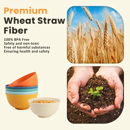 Vista 3 de Homienly Juego de 6 boles irrompibles de fibra de paja de trigo, aptos para microondas y lavavajillas, alternativa reutilizable a los boles