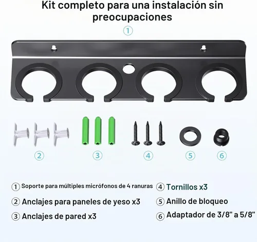 Vista 8 de Soporte Múltiple de Micrófonos Mejorado 2025 para Soporte de Micrófono, Organizador de Almacenamiento para Micrófonos Dinámicos Cableados e