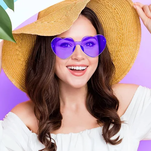 Vista 6 de 12 lentes de sol con forma de corazón transparente sin montura para mujeres, regalos de San Valentín