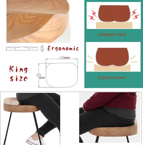 Vista 4 de Juego de 2 sillas de bar estilo rústico retro americano, taburete de bar simple de moda moderna, silla de comedor de madera de mediados de siglo