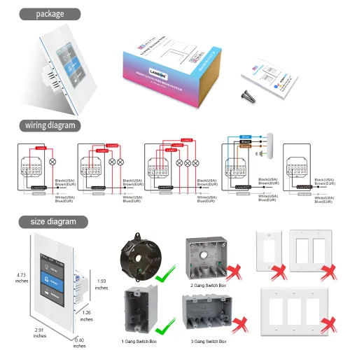 Vista 9 de LANBON Interruptor de luz inteligente, 1/2/3 bandas, 3 vías para toda la casa, panel mágico LCD de malla WiFi nunca estará desconectado, interruptor