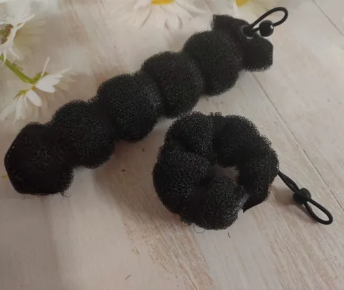 Vista 5 de Bun Maker - Estilizadores de cabello de espuma para mujer, 2 unidades (1 grande, 1 pequeña), negro, accesorios de material de esponja