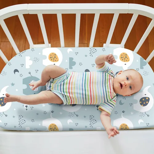 Vista 6 de Juego de 4 sábanas de moisés suaves y ajustables para bebé, niños y niñas, de algodón suave, funda de moisés de animales, segura y cómoda