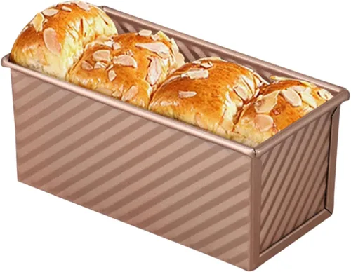 Vista 3 de Molde pequeño Pullman para pan con tapa, capacidad de masa de 0.5 libras, mini molde para tostadas de acero al carbono para hornear pan
