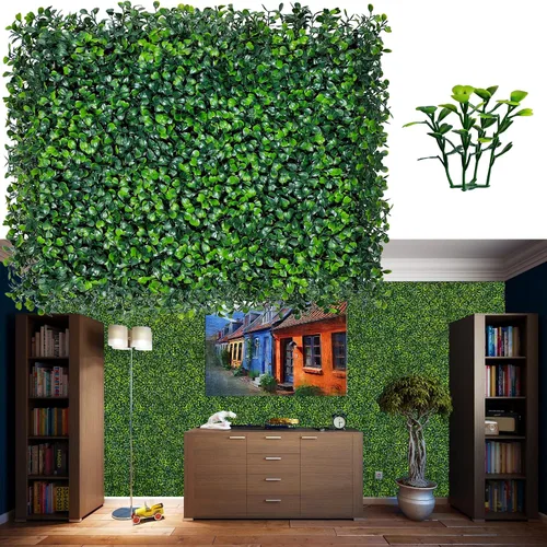 Vista 10 de ODTORY Paneles de césped artificial para pared: 10 x10 pulgadas (8 unidades) Paneles de boj para decoración de paredes verdes en interiores