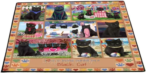Vista 9 de Doggie of the Day Black Cats Floor Mat - 4th of July Independence Day - Best Dog Doormat - Protector Decor - Unique Portrait Art - Premium Quality