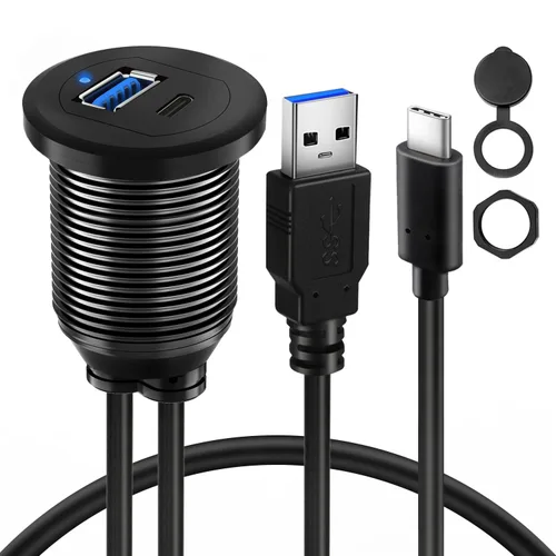 Vista 11 de Cable USB 3.0 de aleación de doble puerto para salpicadero de automóvil, macho a hembra, con indicador LED, cable de extensión para automóvil