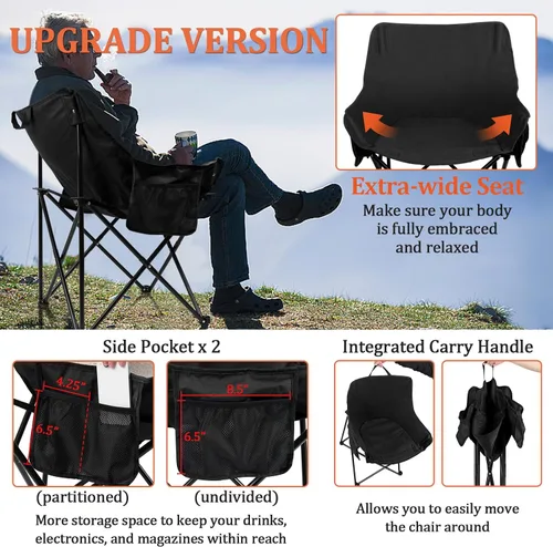 Vista 5 de Joyfair Silla de campamento al aire libre para adultos, sillas plegables grandes y portátiles con bolsa de transporte para patio, playa, pesca