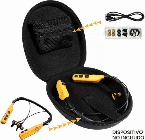 Vista 3 de Funda compatible con auriculares DEWALT con banda para el cuello y auriculares 2 en 1 con altavoces integrados (negro)