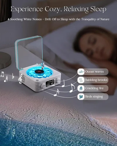 Vista 3 de Waves Altavoz Bluetooth de Vinilo, Estilo Reproductor de Discos de Vinilo con Ruido Blanco de Sonido Oceánico, Altavoces Bluetooth Retro con Luz