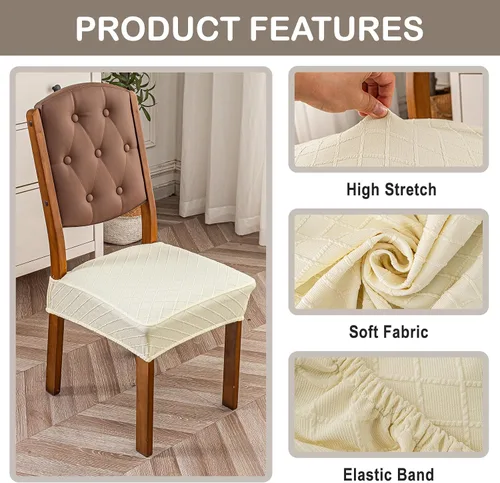 Vista 5 de Genina Juego de 2 fundas impermeables para sillas de comedor, fundas elásticas de jacquard extraíbles y lavables, sin fundas traseras, color beige
