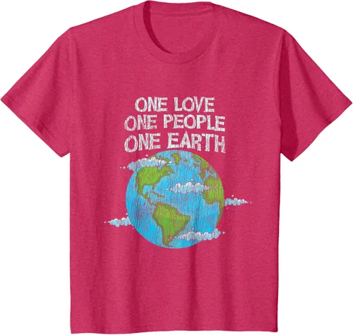 Vista 58 de Vintage One Love One People Planet Cambio climático Día de la Tierra Camiseta Negro