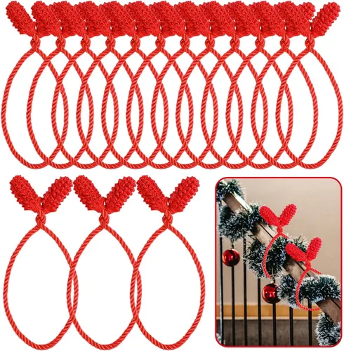 Vista 9 de DIYASY Lazos para Guirnaldas de Escalera, 12 Piezas Lazos Decorativos Rojos y Blancos para Barandillas de Escaleras Lazos de Torsión Envolturas