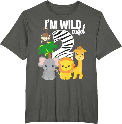 Vista 7 de Camiseta de cumpleaños con temática de zoológico de I'm Wild and 2, Negro, S