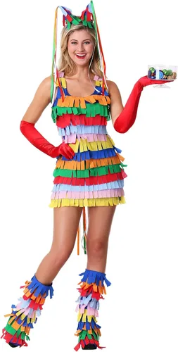 Vista 2 de Disfraz de piñata para mujer, disfraz sexy de piñata, Multi