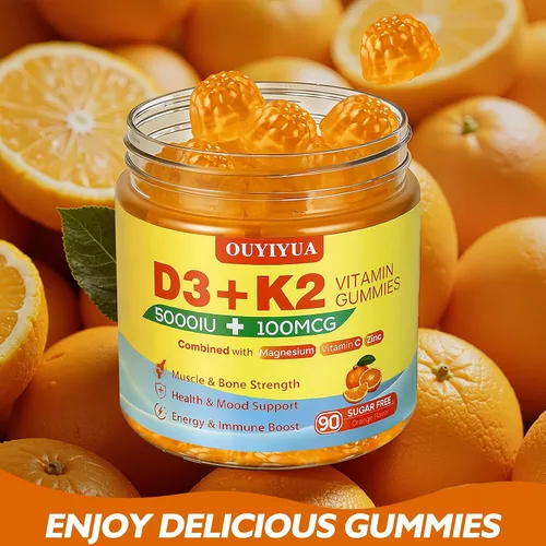 Vista 3 de Gomitas de vitamina D3 K2, vitamina D3 5000IU + K2 (MK-7) 100mcg gomitas para adultos Apoyo a la salud inmunológica, aumento de la función dental