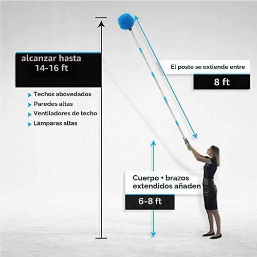 Vista 5 de Plumero de telaraña con poste, poste de acero inoxidable de 4 pies con cepillo de telaraña de cerdas medianamente rígidas para paredes, vigas
