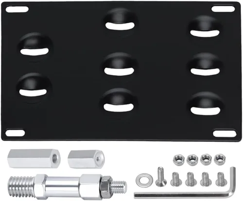 Vista 2 de PTNHZ Soporte de Placa de Matrícula de Gancho de Remolque de Parachoques Delantero de Aluminio Compatible con BMW F-Series 11-on F30 F31 F10 F11 F07