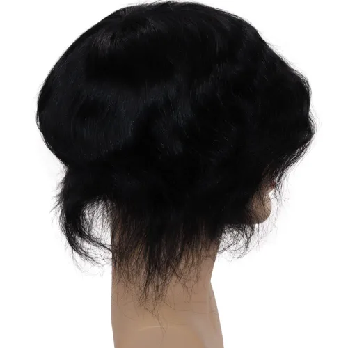 Vista 5 de Peluca de piel ultrafina de 0.003 in para hombres, 100% cabello humano virgen europeo, pelucas de repuesto de cabello humano real, 8x10 pulgadas, #1