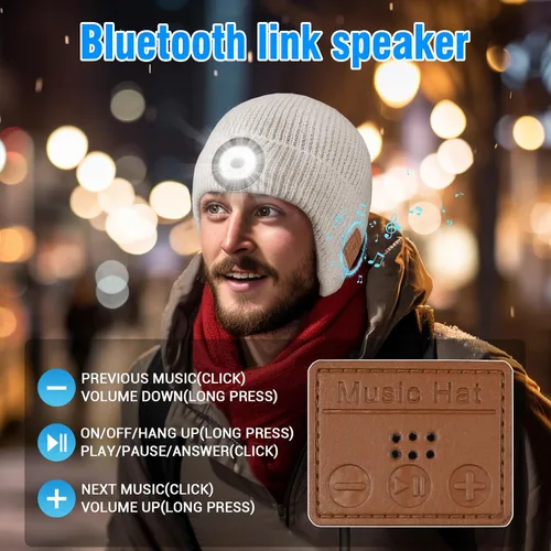 Vista 61 de Gorro Bluetooth con auriculares ligeros e inalámbricos, micrófono integrado y altavoces estéreo mejorados con música