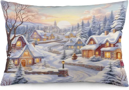 Vista 28 de Fundas de cojín decorativas para cama, diseño de pueblo de invierno, escena de invierno, con una casa victoriana en un entorno nevado, fundas