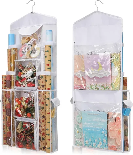 Vista 10 de EXLIFBAG Organizador de almacenamiento de papel de regalo, organizador de envoltorios de regalo con soporte de doble cara para colgar