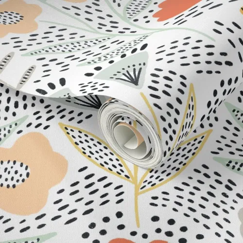 Vista 2 de Papel tapiz para despegar y pegar, diseño de flores de color naranja, papel pintado extraíble personalizado Spoonflower
