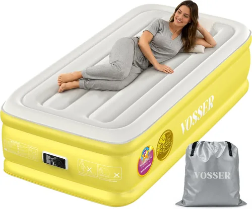 Vista 17 de VOSSER Colchón de aire individual XL con bomba incorporada, colchón inflable extra largo de 13 pulgadas elevado de 80 pulgadas, cama de aire Azul